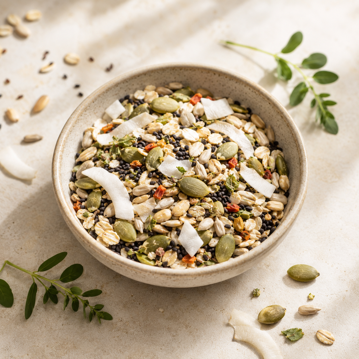 Bol cu mix TerraMia Detox & Echilibru din semințe coapte, fulgi, fibre, cocos și ingrediente naturale