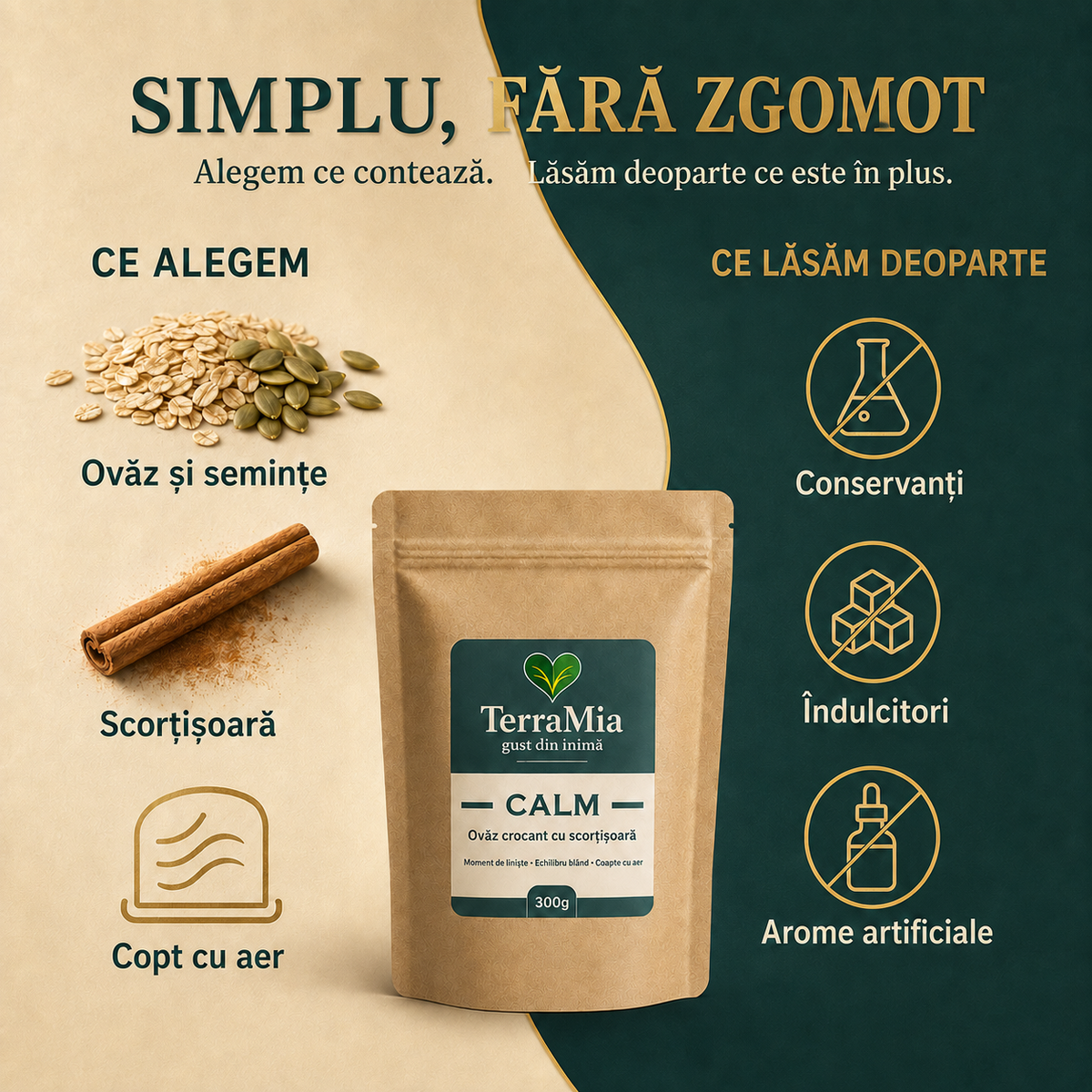 Calm — Amestec crocant cu ovăz, susan și scorțișoară