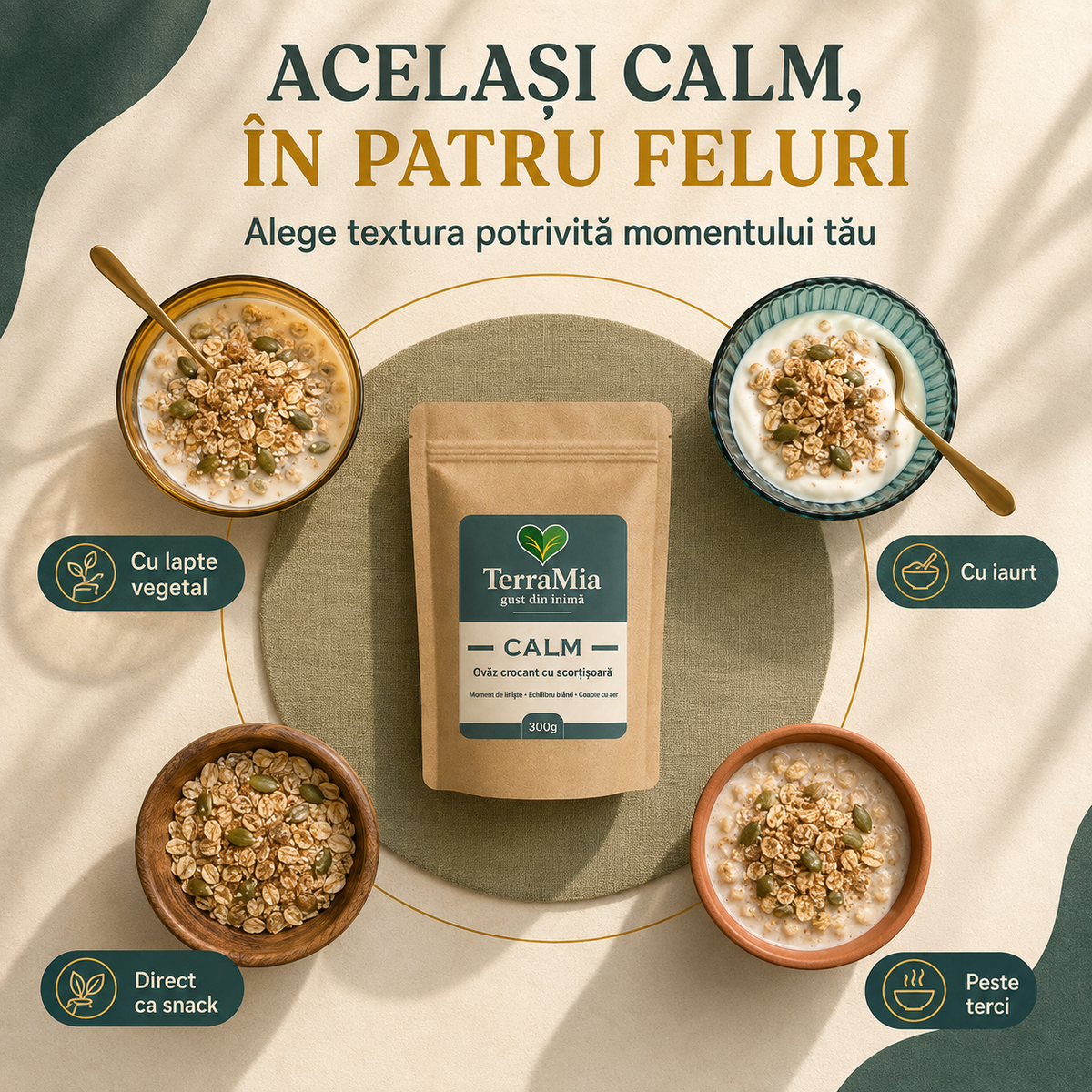 Calm — Amestec crocant cu ovăz, susan și scorțișoară
