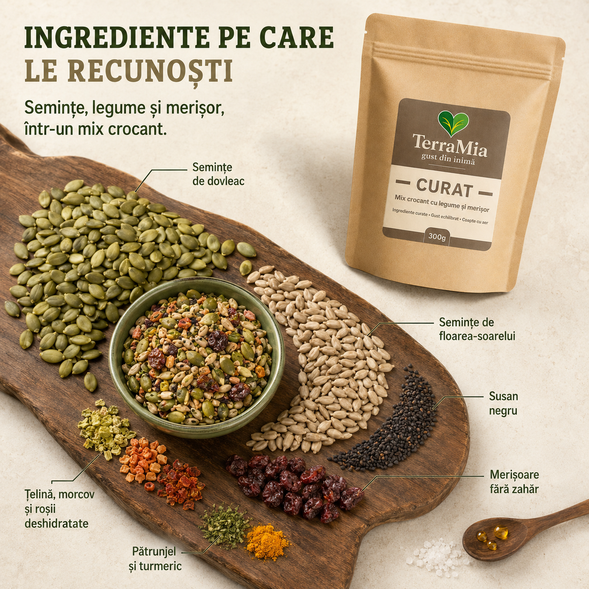Curat — Mix de semințe cu legume deshidratate și turmeric