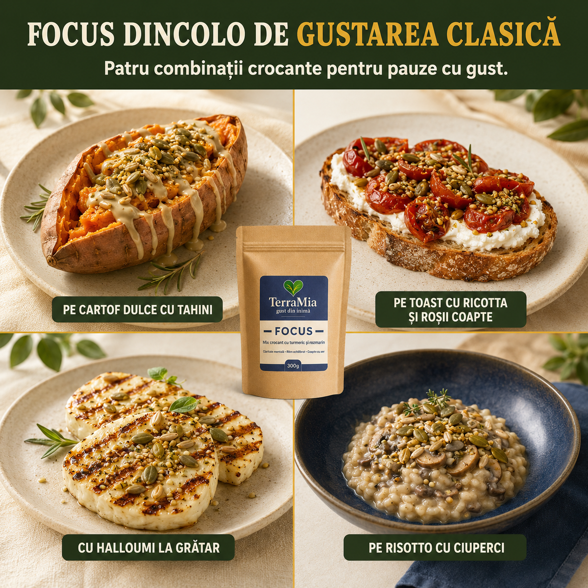 Focus — Gustare crocantă cu turmeric, rozmarin și cânepă