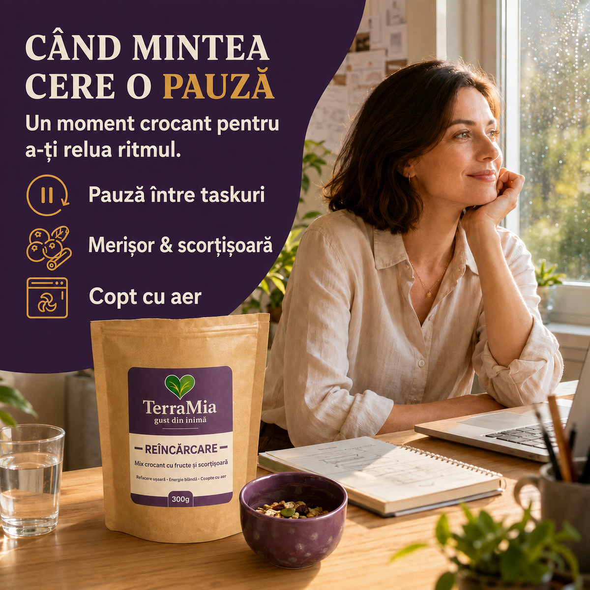 Reîncărcare — Gustare crocantă cu merișor, susan și scorțișoară