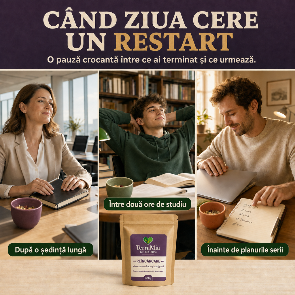 Reîncărcare — Gustare crocantă cu merișor, susan și scorțișoară