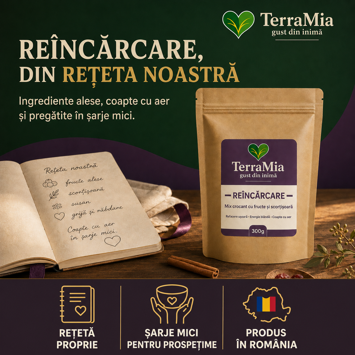 Reîncărcare — Gustare crocantă cu merișor, susan și scorțișoară