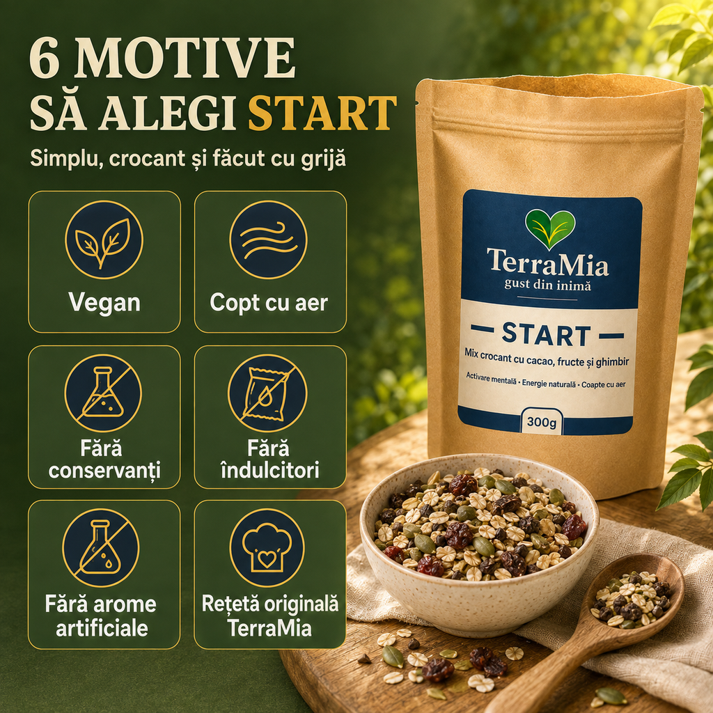 Start — Mix crocant cu cacao, merișor și ghimbir