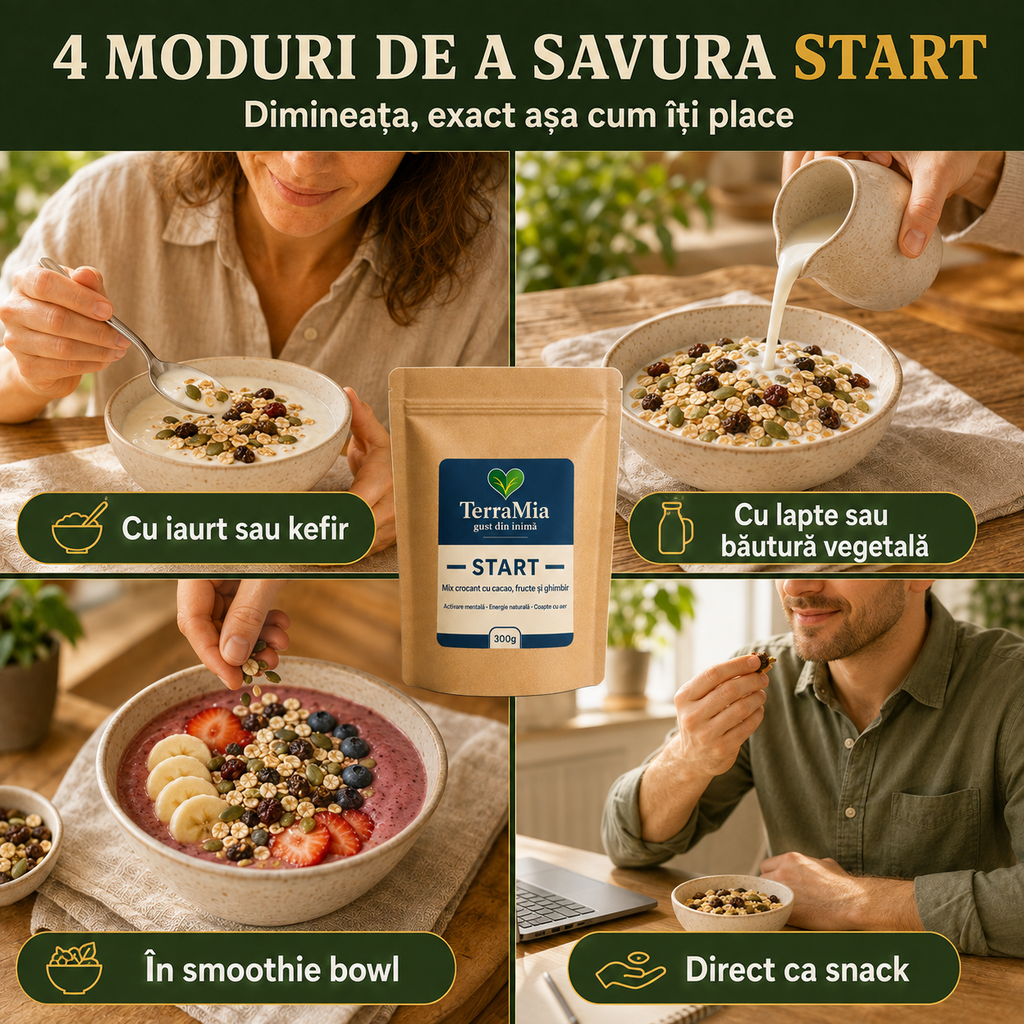 Start — Mix crocant cu cacao, merișor și ghimbir