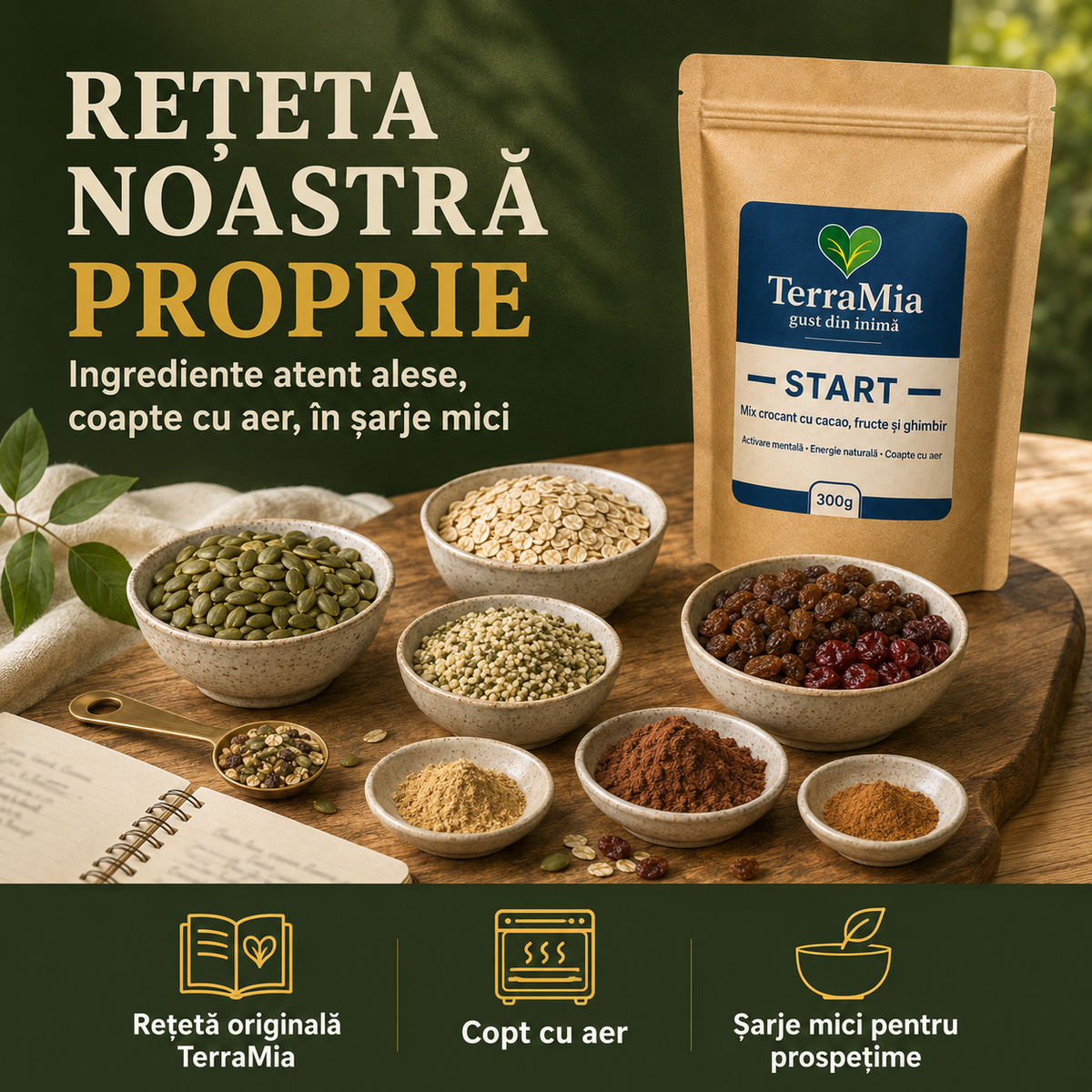 Start — Mix crocant cu cacao, merișor și ghimbir