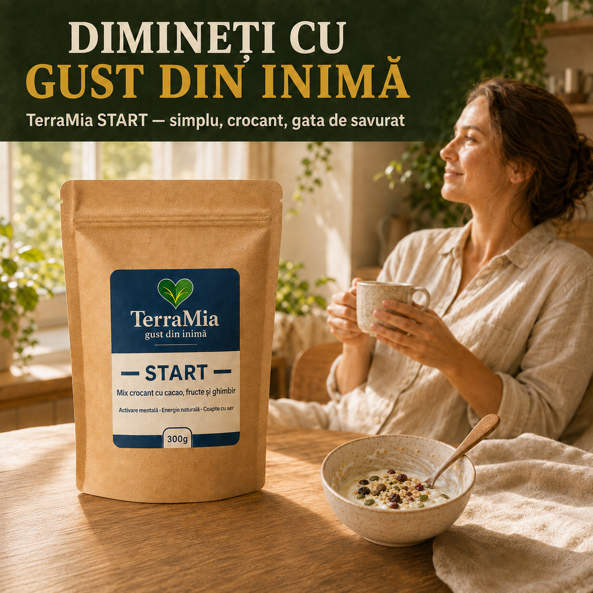 Start — Mix crocant cu cacao, merișor și ghimbir