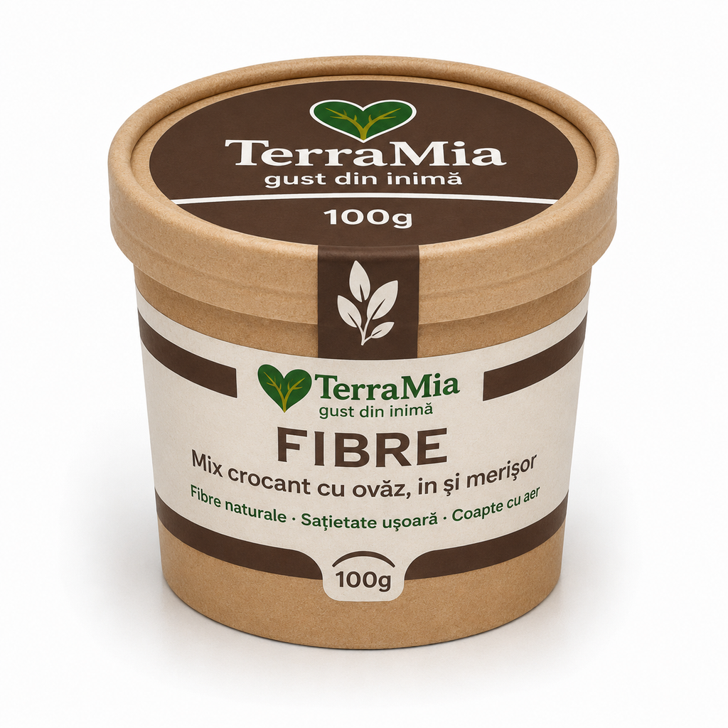 TerraMia Fibre 100g – mix crocant cu ovăz, in și merisor