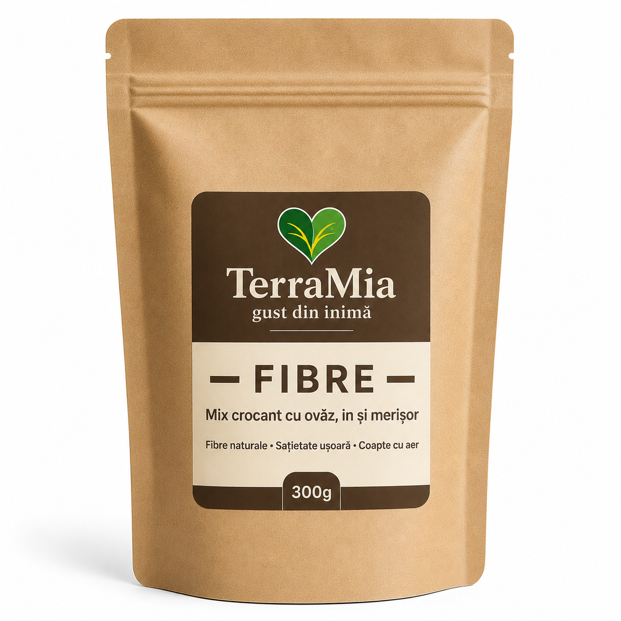 TerraMia Fibre 300g – mix crocant cu ovăz, in și merisor