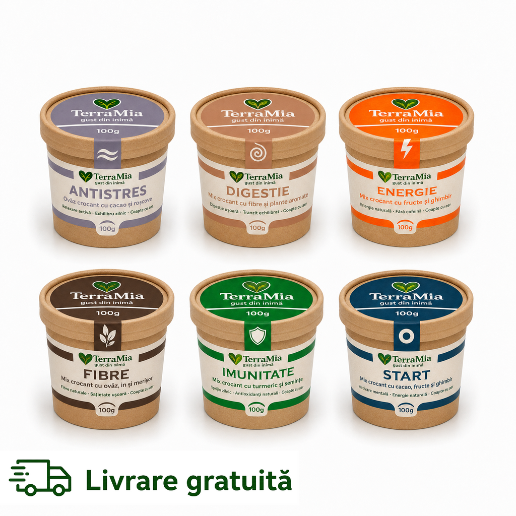 Pachet TerraMia Complet 6 x 100g cu Energie, Imunitate, Start, Antistres, Digestie și Fibre