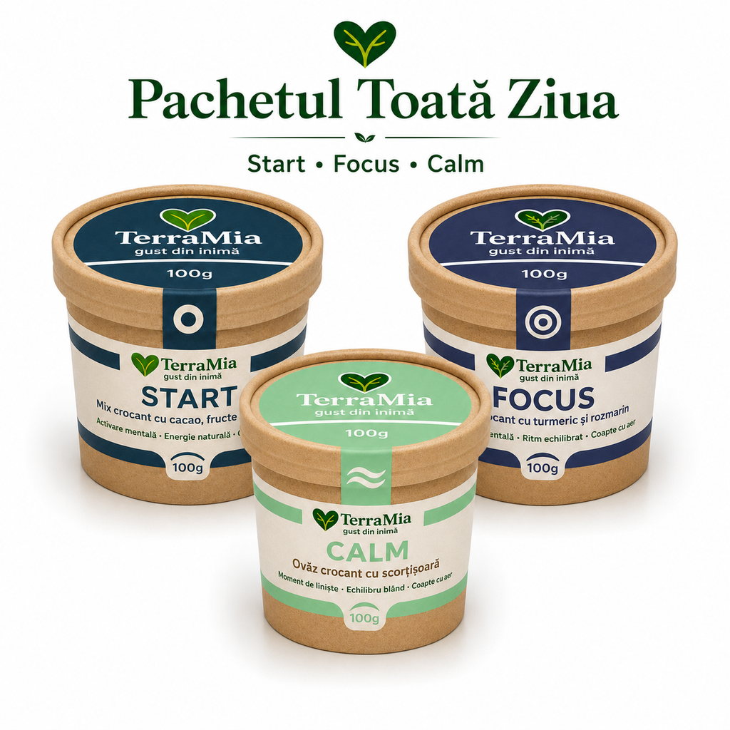 Pachetul TerraMia Toată ziua 3 x 100g cu Start, Focus și Calm